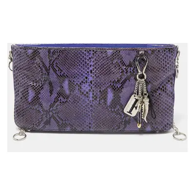 Gianfranco Ferre Purple Python Side Zip Oversized Clutch