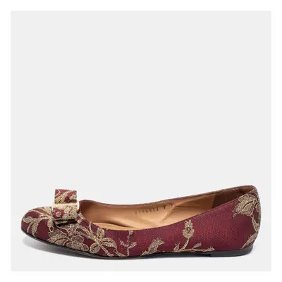 Salvatore Ferragamo Burgundy Lurex Fabric Ballet Flats Size 37.5