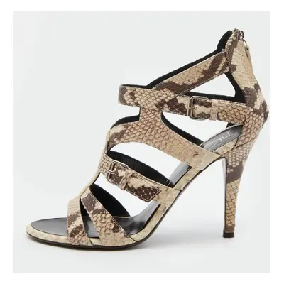 Giuseppe Zanotti Off White/Brown Python Embossed Leather Strappy Sandals Size