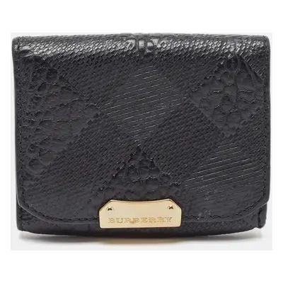 Burberry Black Embossed Check Leather Flap Card Case