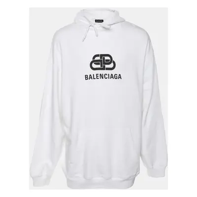 Balenciaga White Cotton Knit Logo Hoodie