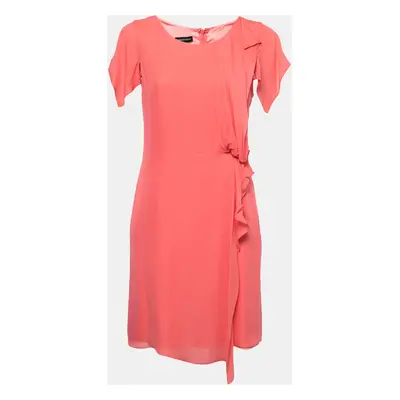 Emporio Armani Salmon Pink Silk Draped Detail Midi Dress