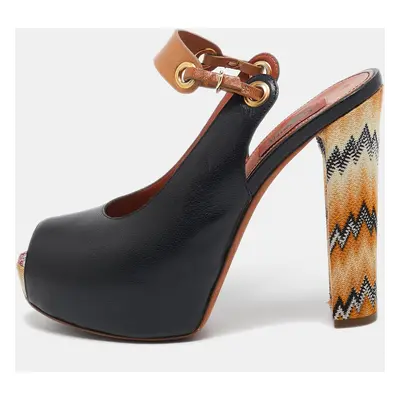 Missoni Black/Beige Leather Peep Toe Platform Slingback Pumps Size