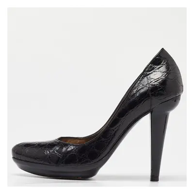 Bottega Veneta Black Croc Leather Round Toe Pumps Size