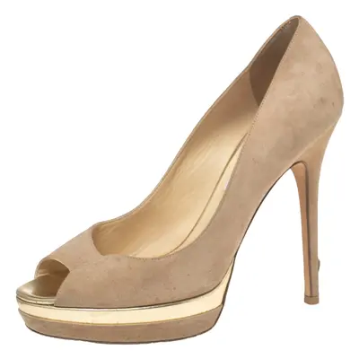 Jimmy Choo Beige Suede Peep-Toe Torte Platform Pumps Size