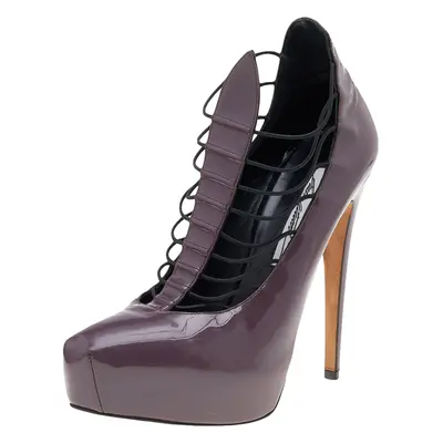 Brian Atwood Mauve Patent Leather Cage Platform Pumps Size