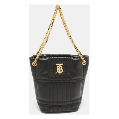 Burberry Black Quilted Check Leather Small Lola Bucket Bag