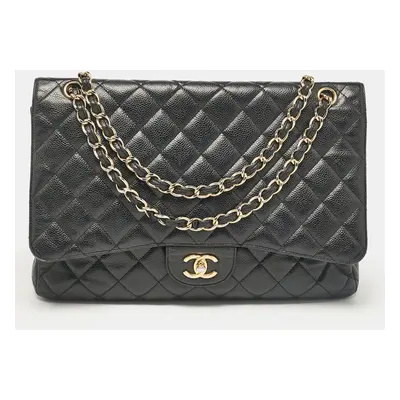 Chanel Black Caviar Quilted Leather Maxi Single Flap Bag