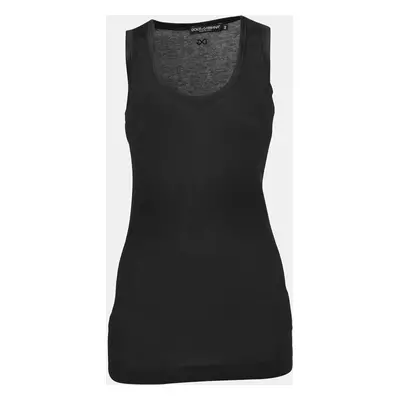 Dolce & Gabbana Black Cotton Knit & Satin Trim Tank Top