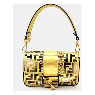 Fendi X Versace Limited Edition Gold Leather Baguette Shoulder Bag