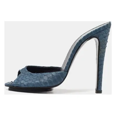 Pierre Hardy Navy Blue Python Leather Open Toe Slide Sandals Size