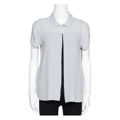 Giorgio Armani Grey Silk Crepe Open Front Blouse