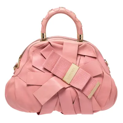 Versace Pink Leather Venita Bow Satchel