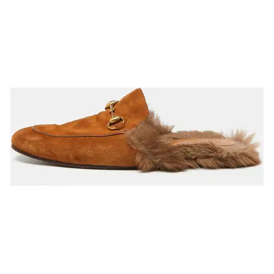 Gucci Brown Suede and Fur Lined Princetown Flat Mules Size