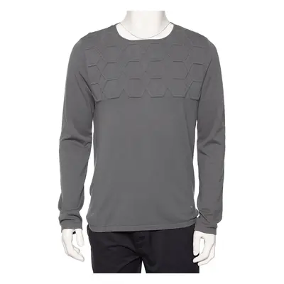 Emporio Armani Grey Embossed Knit Round Neck Sweater