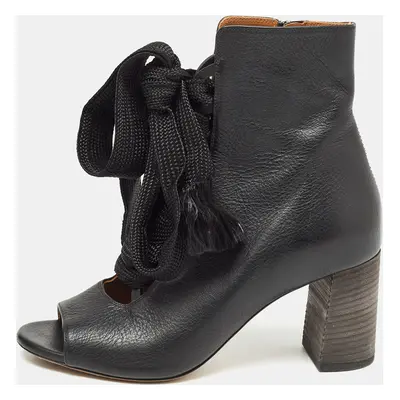 Chloe Black Leather Harper Peep Toe Ankle Wrap Booties Size 37.5