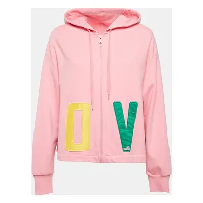 Love Moschino Pink Cotton Applique Detail Zip-Up Hoodie