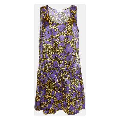 See by Chloe Purple Printed Cotton & Silk Bow Detail Mini Dress