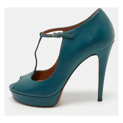 Gucci Teal Leather Betty T-Strap Platform Pumps Size