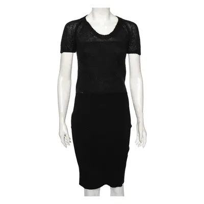 Dolce & Gabbana Black Wool And Knit Bodycon Skirt Detailed Midi Dress