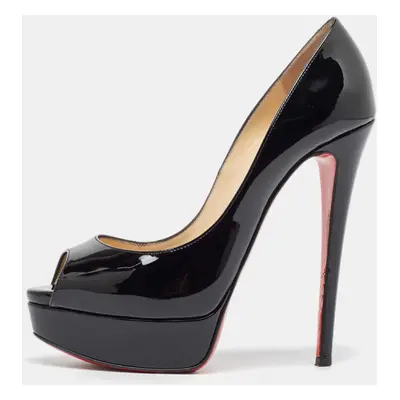 Christian Louboutin Black Patent Leather Lady Peep Pumps Size 37.5