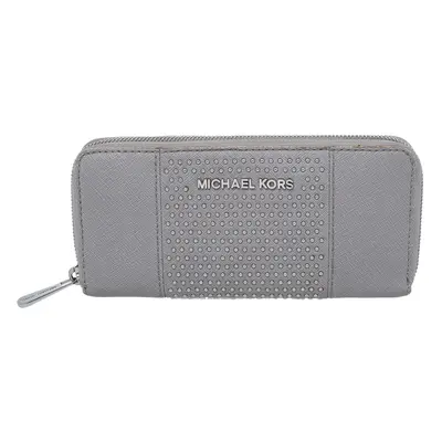 Michael Kors Grey Saffiano Leather Micro Stud Travel Zip Around Wallet