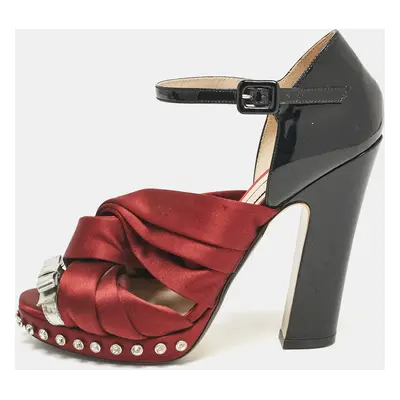 N°21 Burgundy/Black Patent Leather and Satin Ankle Strap Sandals Size