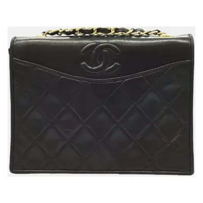 Chanel Black Leather CC Quilted Flap Bag Shoulder Bags