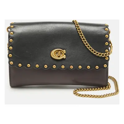 Coach Black/Burgundy Leather Scallop Studded Marlow Crossbody Bag