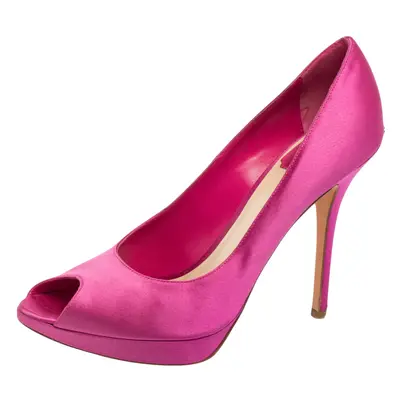 Dior Pink Satin Miss Dior Peep-Toe Pumps Size 40.5