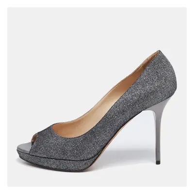 Jimmy Choo Silver Glitter Dahlia Platform Pumps Size