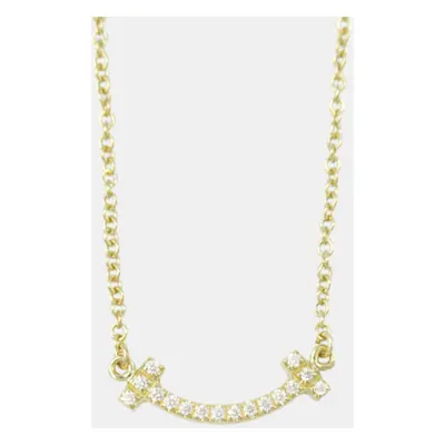 Tiffany & Co. 18k Yellow Gold Diamond T Smile Necklace Clear Metal