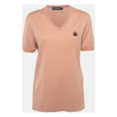 Dolce & Gabbana Orange Cotton Knit V-Neck T-Shirt