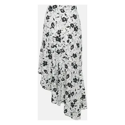 Polo Ralph Lauren White Floral Print Linen Ruffled Asymmetric Skirt