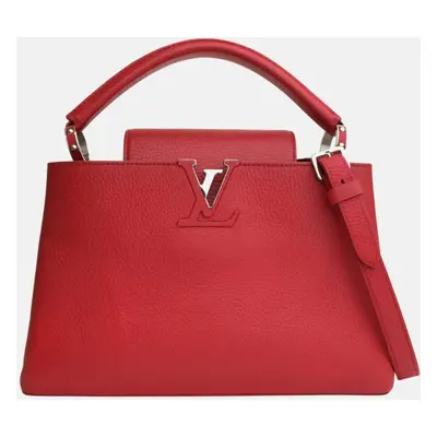 Louis Vuitton Red Leather Capucines MM Top Handle Bag