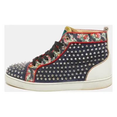 Christian Louboutin Multicolor Canvas Leather Louis Spikes High Top Sneakers Size