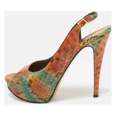 Gina Tricolor Python Open Toe Platform Slingback Pumps Size 40.5