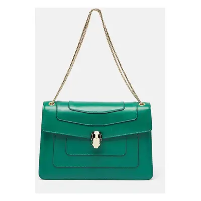 Bvlgari Green Leather Medium Serpenti Forever Shoulder Bag