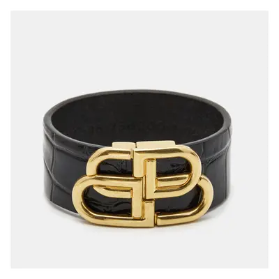 Balenciaga Logo Leather Gold Tone Bracelet