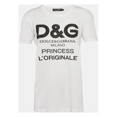 Dolce & Gabbana White Logo Print Jersey Crew Neck T-Shirt