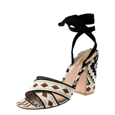 Gianvito Rossi Multicolor Embroidered Canvas And Suede Cheyenne Ankle Wrap Sandals 39.5