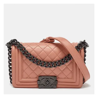 Chanel Peach Quilted Leather Boy Flap Bag