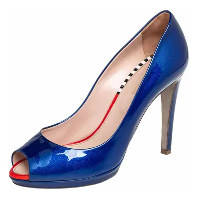 Sergio Rossi Blue Patent Leather Peep Toe Pumps Size