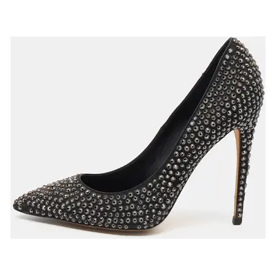 Le Silla Black Leather Crystal Embellished Pointed Toe Pumps Size