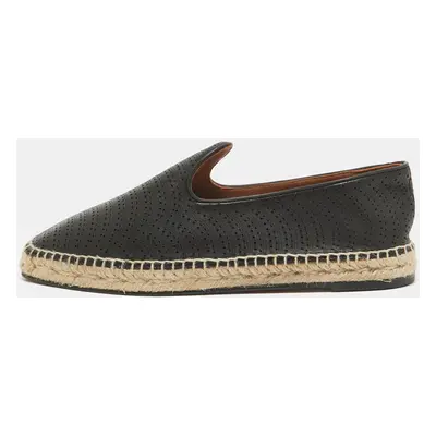 Alaia Black Perforated Leather Slip On Espadrille Flats Size