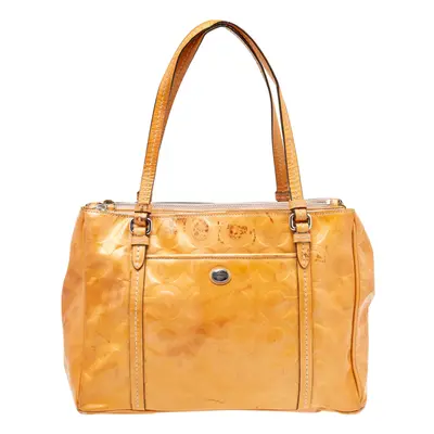 Coach Tan Patent Leather Peyton Op Art Double Zip Satchel