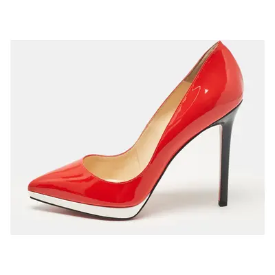 Christian Louboutin Red Patent Leather Pigalle Plato Pumps Size 38.5