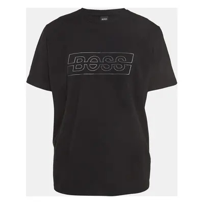 Boss By Hugo Boss Black Logo Textured Cotton Crew Neck T-Shirt