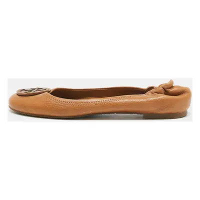 Tory Burch Brown Leather Minnie Scrunch Ballet Flats Size 38.5