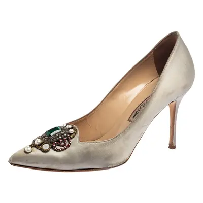 Manolo Blahnik Grey Satin 'Eufrasia' Pumps Size